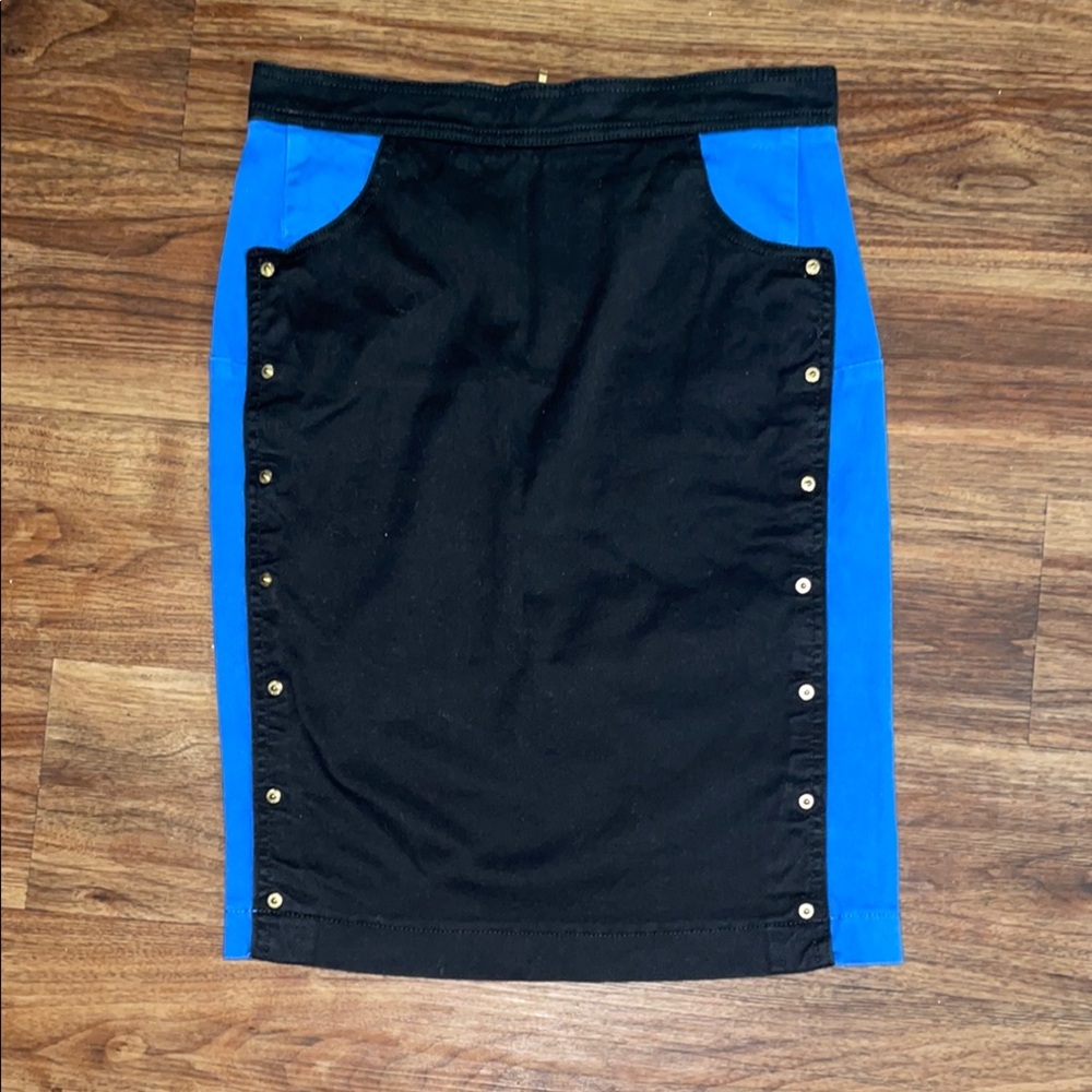Blue and Black Knee-Length Pencil Skirt for Casual Wear